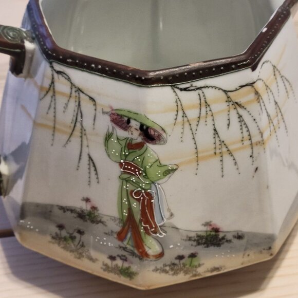 Vintage Antique Japanese Pitcher and Cup Set Geisha Asian Pattern Hand Painted - Picture 13 of 16